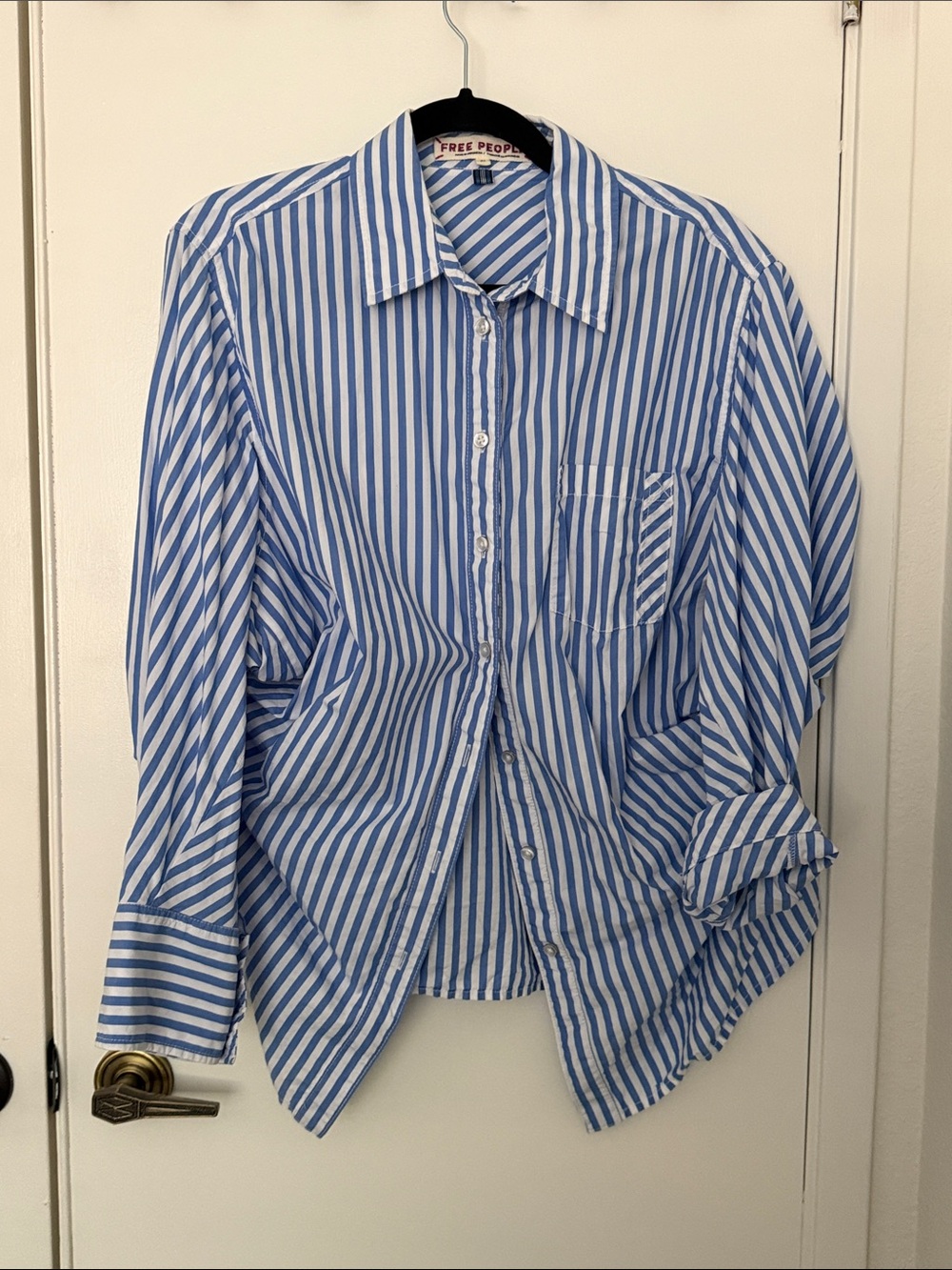 Free People Blue & White Striped Oversized Button-Down